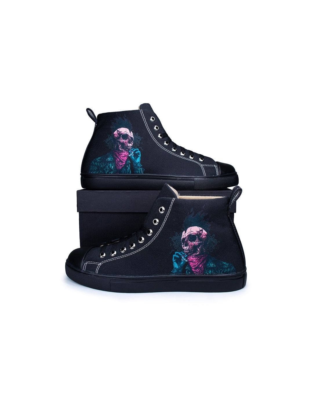 

KobSook Men Printed High Top Sneakers, Black