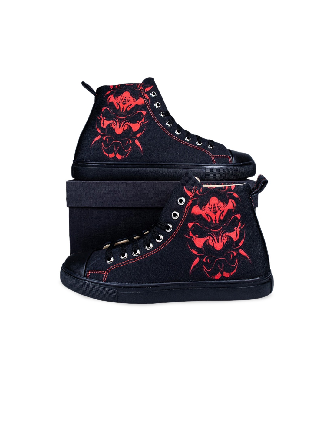 

KobSook Men Printed Comfort Insole Mid-Top Lace-Ups Sneakers, Black