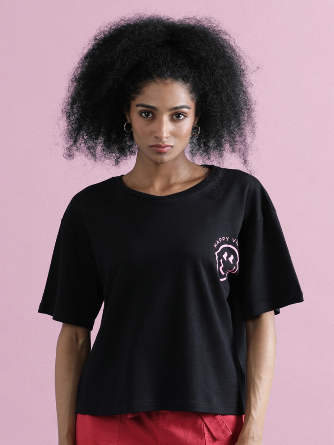 

Bene Kleed Women Pure Cotton Graphic Oversized T-Shirt, Black