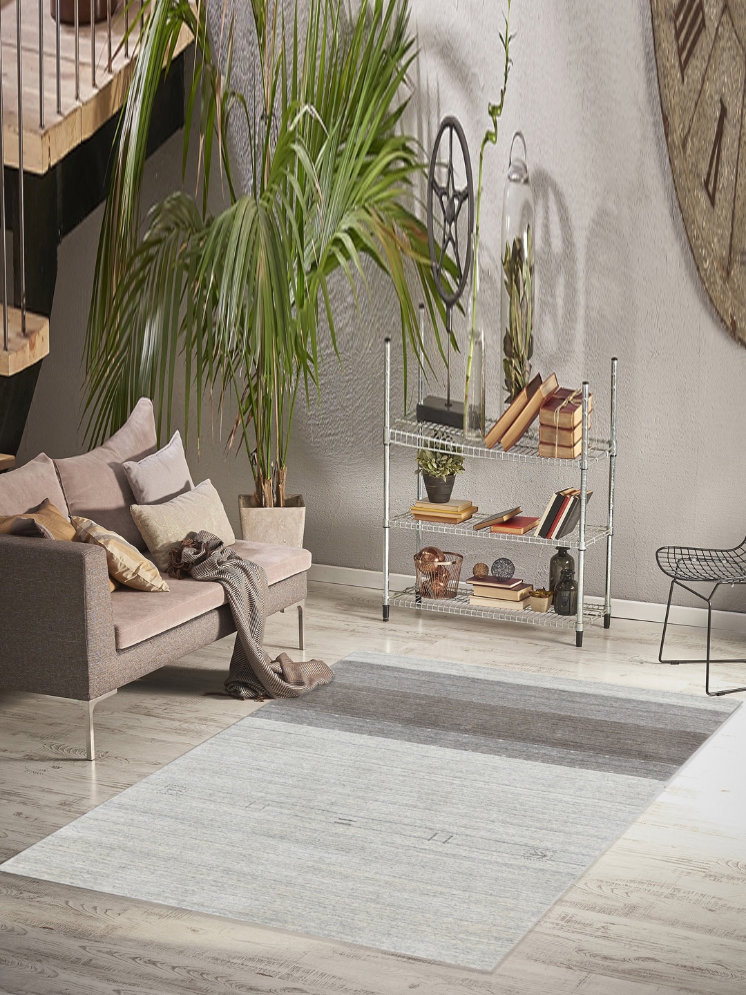 

saraswatii global White & Charcoal Rectangular Hand-Tufted Carpet