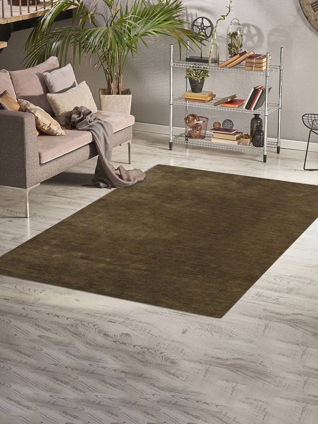 

saraswatii global Coffee Brown Hand-Tufted Woolen Rectangle Carpet