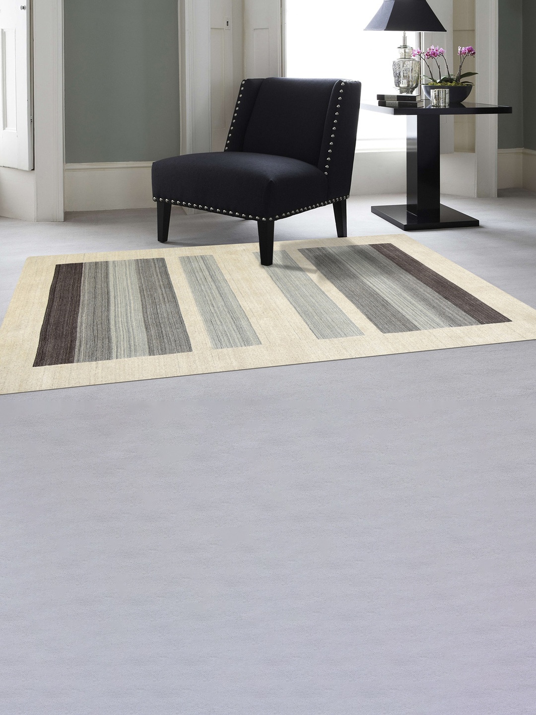 

saraswatii global Beige Striped Woollen Carpets