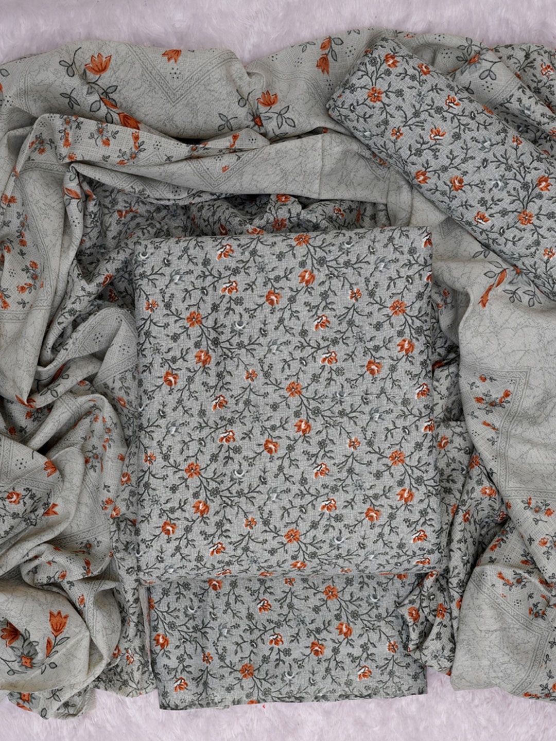 

ASISA Floral Printed Pure Cotton Unstitched Dress Material, Grey