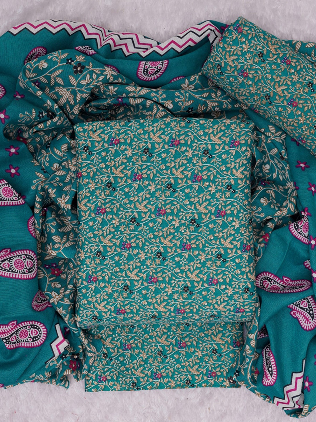 

ASISA Floral Printed Pure Cotton Unstitched Dress Material, Teal