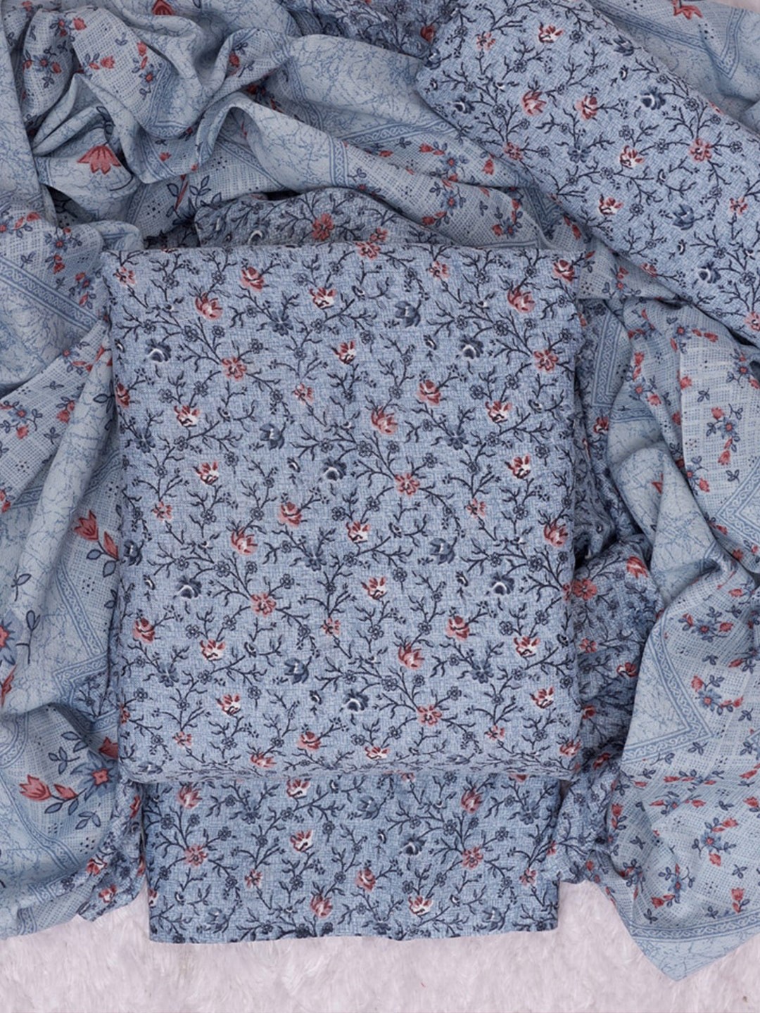 

ASISA Floral Printed Pure Cotton Unstitched Dress Material, Turquoise blue