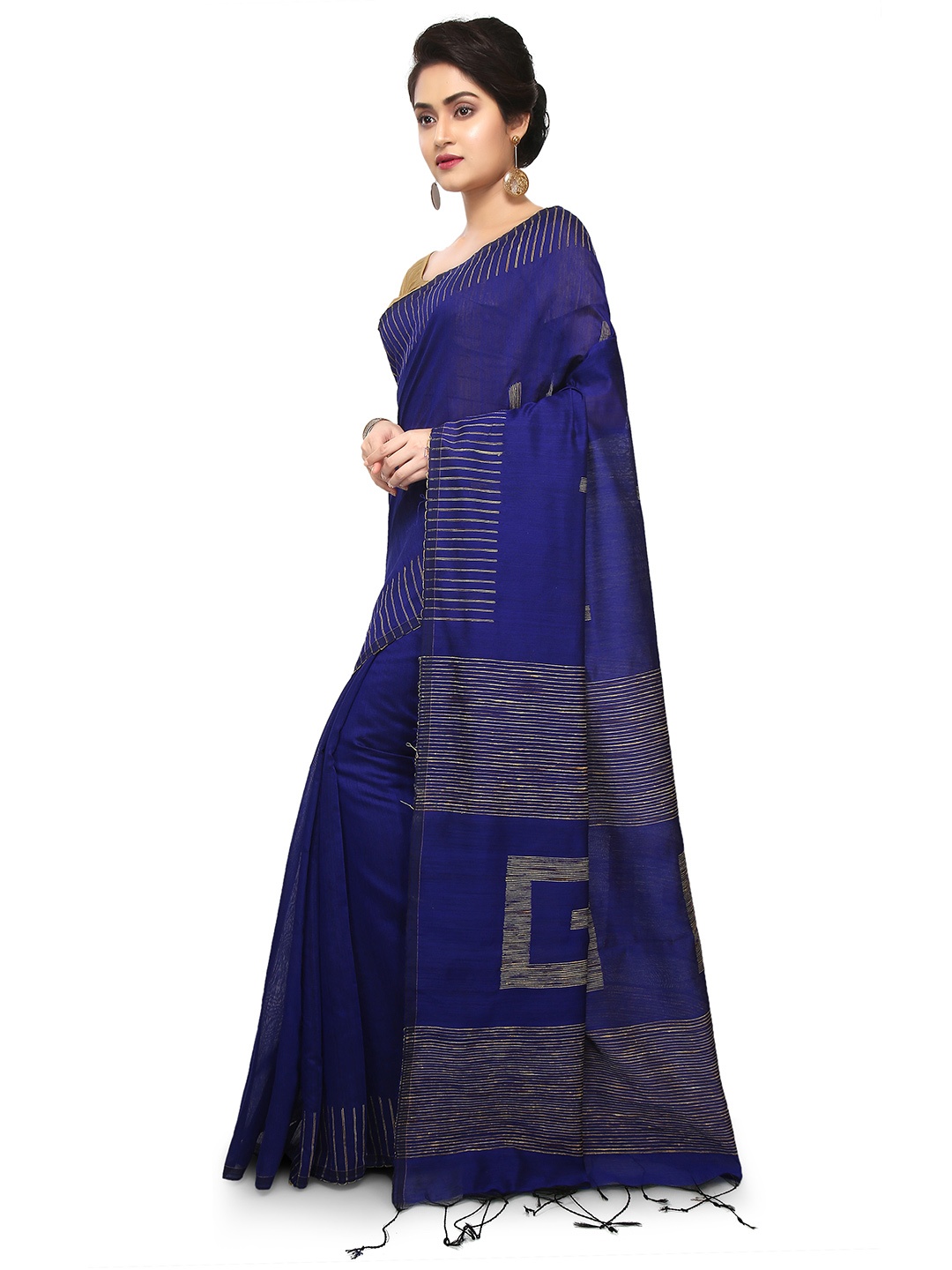 

BENGAL HANDLOOM Woven Design Art Silk Taant Saree, Blue