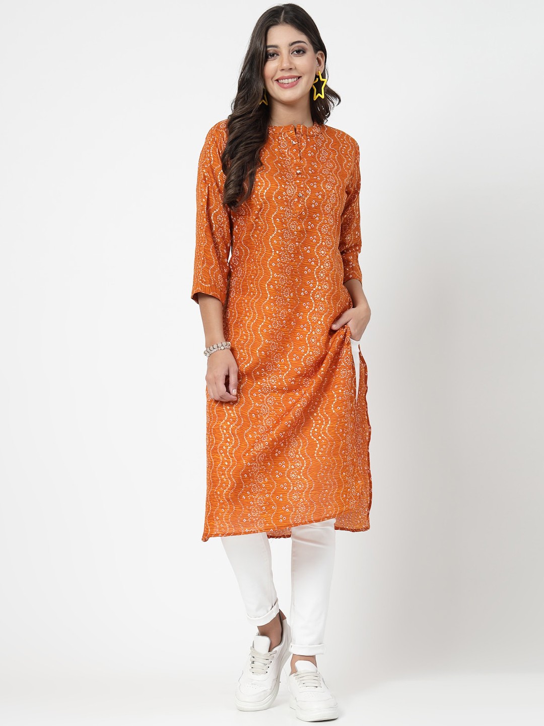 

KALINI Ethnic Motifs Printed Cotton Kurta, Orange