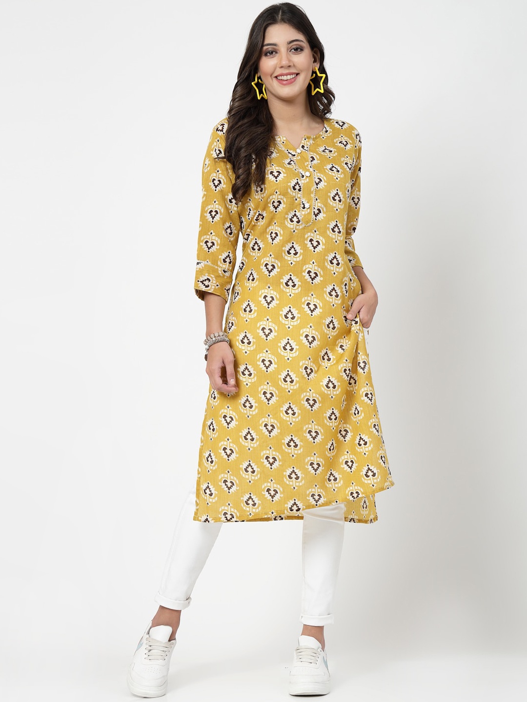 

KALINI Floral Printed Cotton Kurta, Yellow
