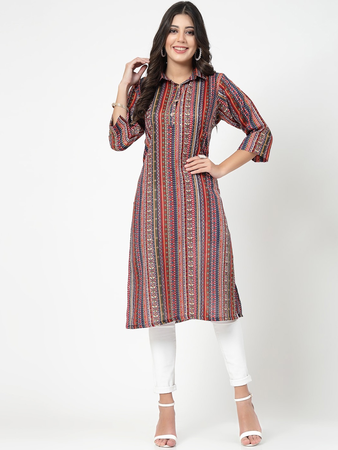 

KALINI Ethnic Motifs Printed Cotton Straight Kurta, Pink
