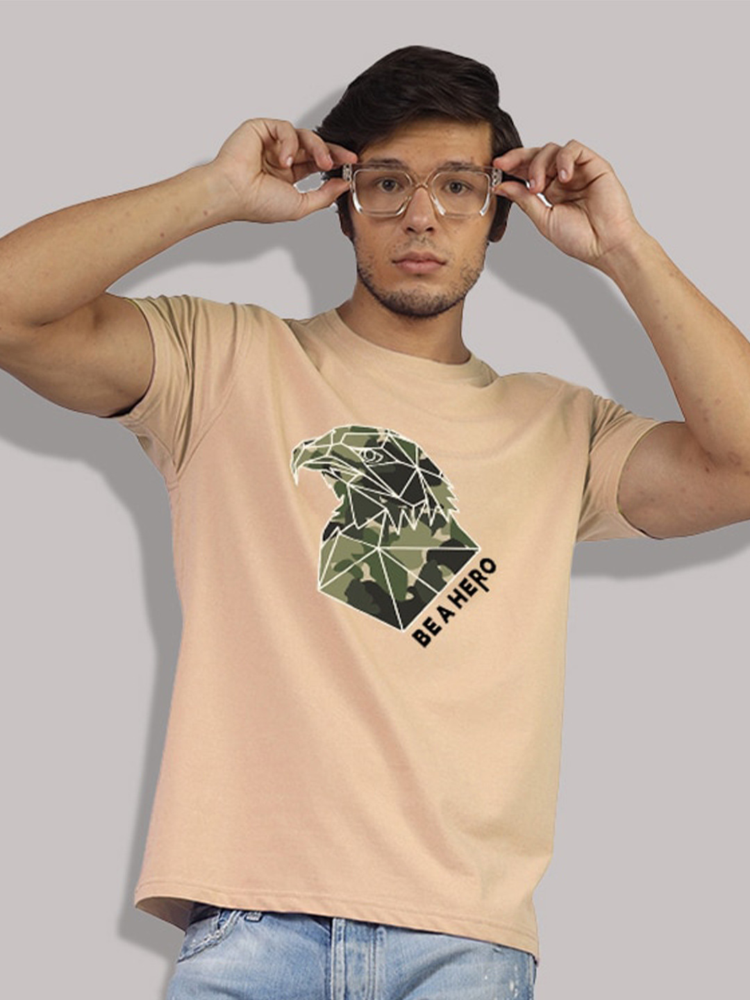 

Greylongg Graphic Printed Round Neck Cotton Polo T-shirt, Beige
