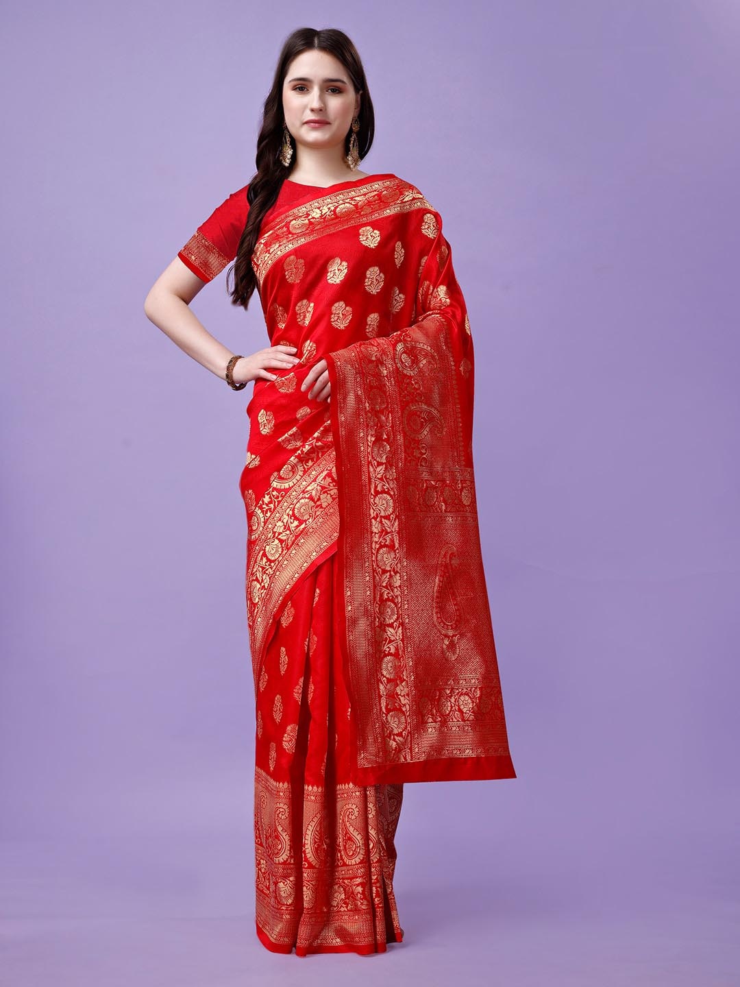 

Leelavati Ethnic Motifs Zari Pure Silk Kanjeevaram Saree, Red