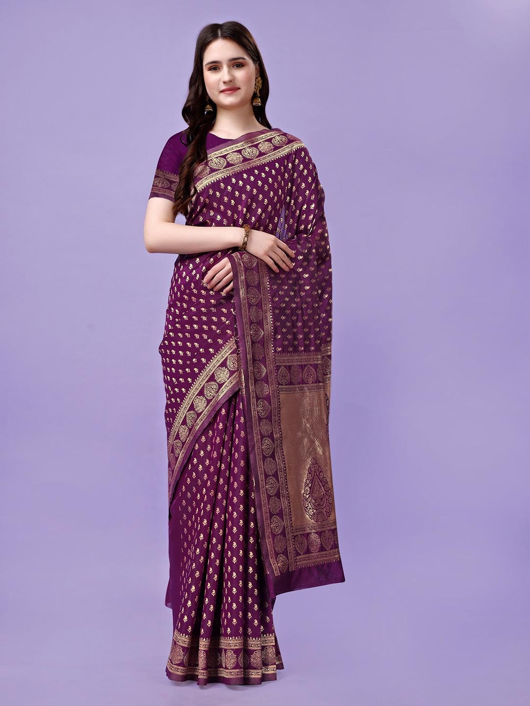 

Leelavati Ethnic Motifs Woven Design Zari Pure Silk Kanjeevaram Saree, Purple