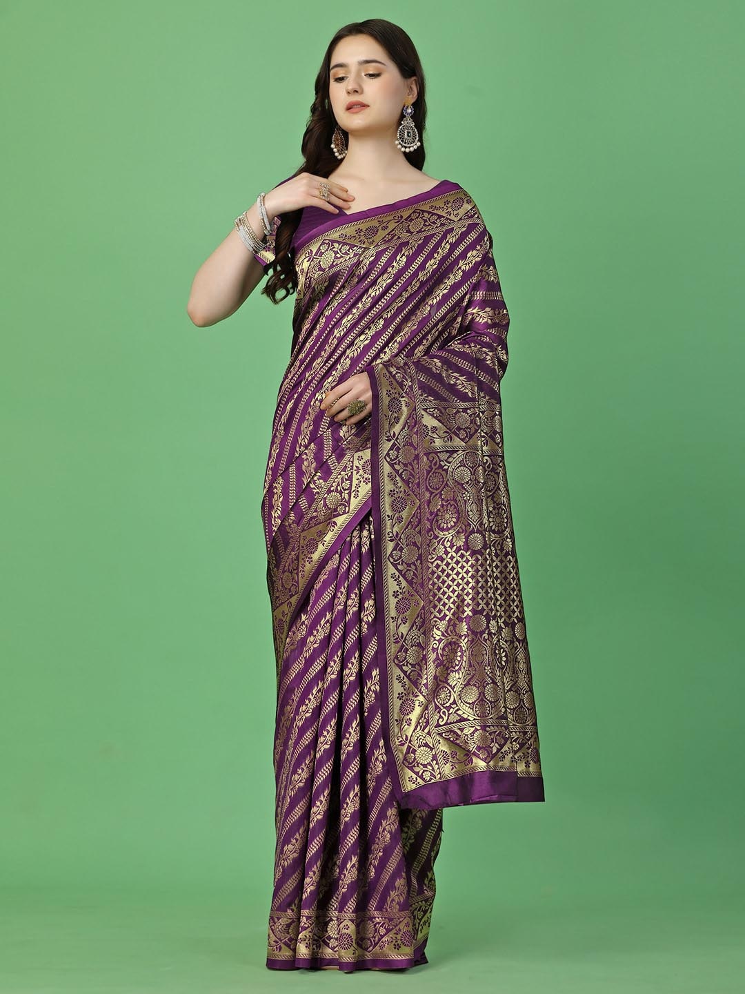 

Leelavati Ethnic Motifs Zari Pure Silk Kanjeevaram Saree, Purple