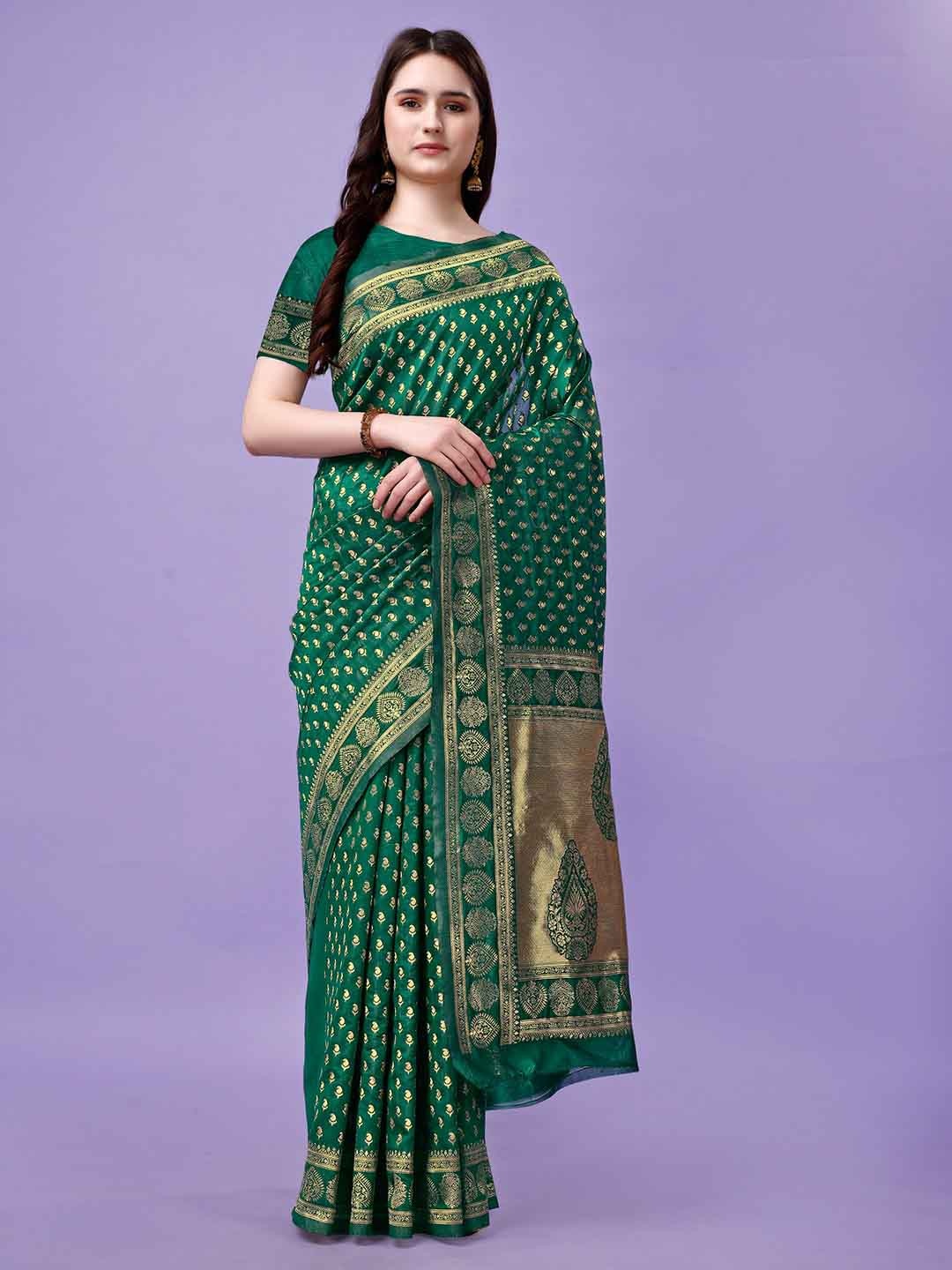 

Leelavati Paisley Woven Design Zari Detail Pure Silk Kanjeevaram Saree, Green