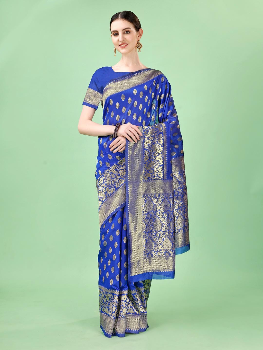 

Leelavati Woven Design Zari Pure Silk Kanjeevaram Saree, Blue