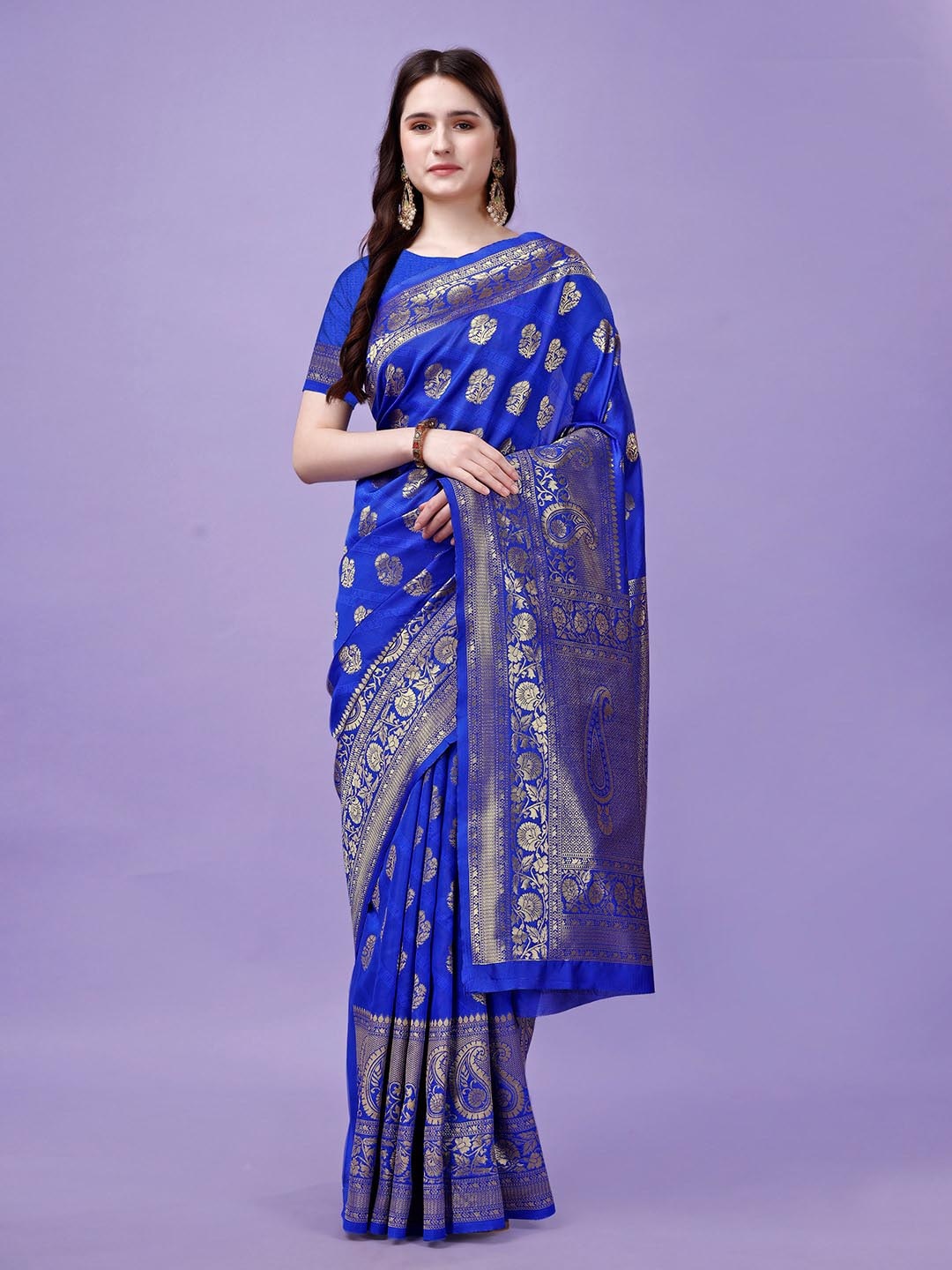 

Leelavati Woven Design Zari Pure Silk Fusion Kanjeevaram Saree, Blue