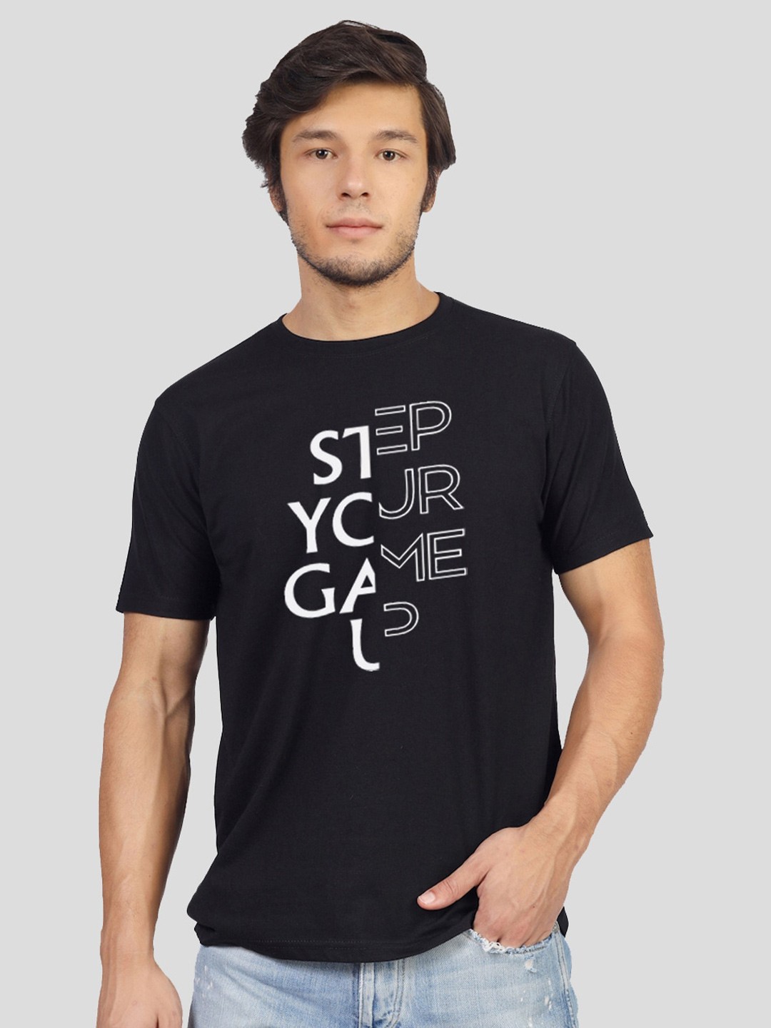 

Greylongg Typography Printed Round neck T-shirt, Black