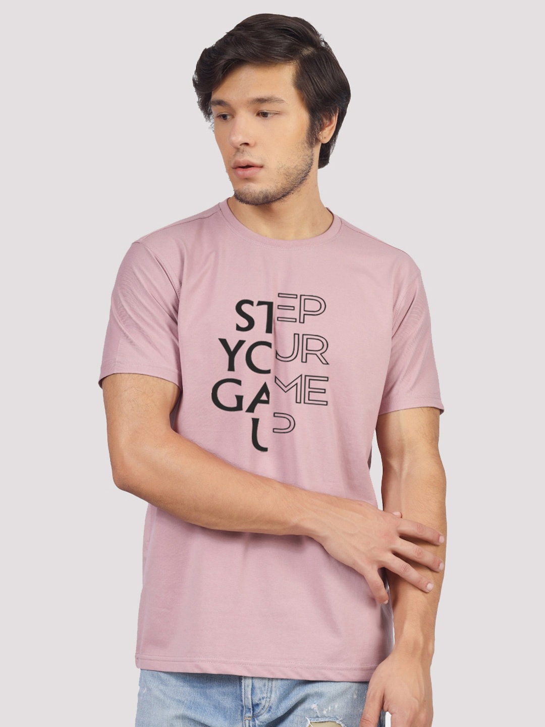 Greylongg Typography Printed Round neck T-shirt, Purple