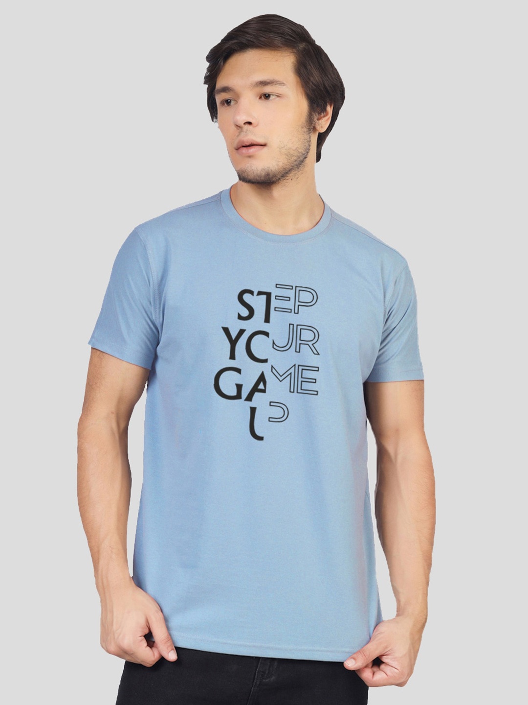 

Greylongg Typography Printed Round neck T-shirt, Blue