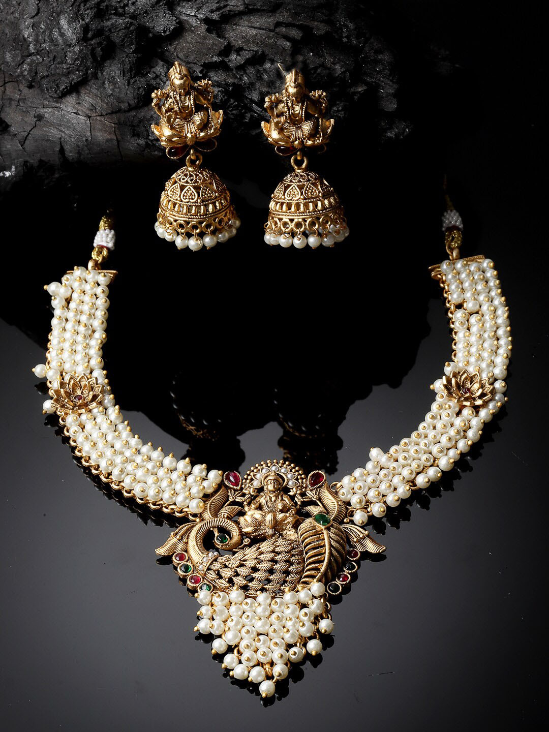

ADIVA Gold Plated Stone Studded Temple Jewellery Set
