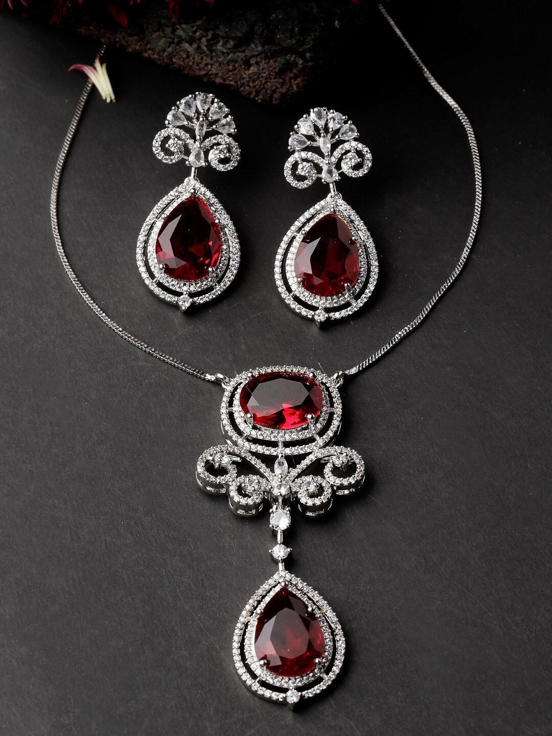 

ADIVA Silver-Plated AD-Stones Studded Jewellery Set