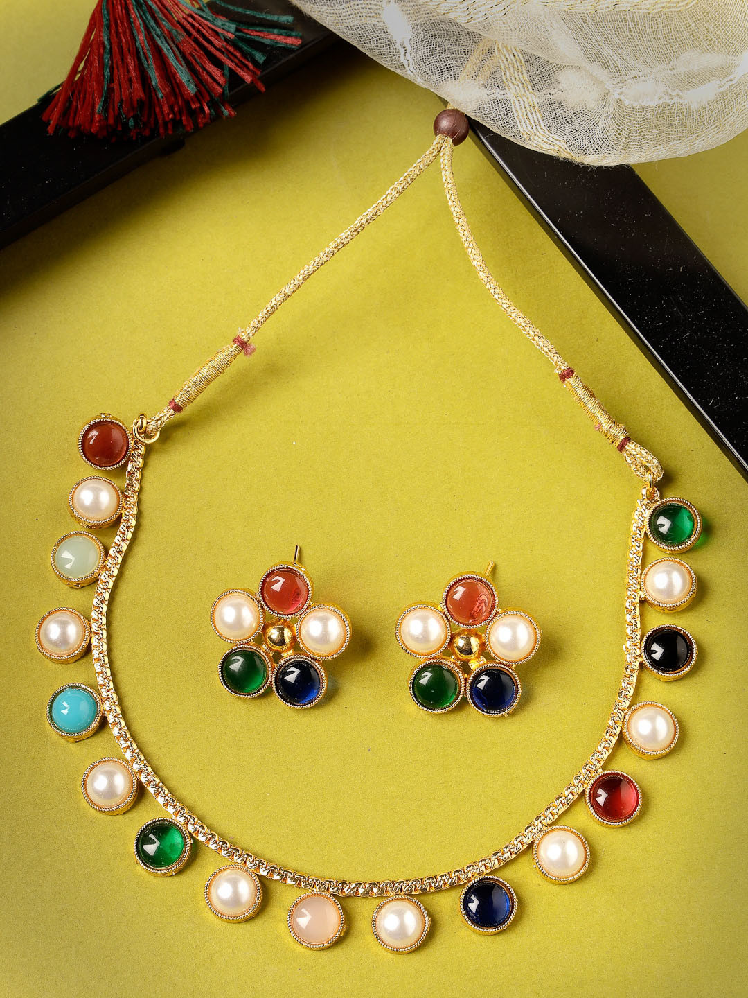 

ADIVA Gold-Plated Stones Studded Jewellery Set