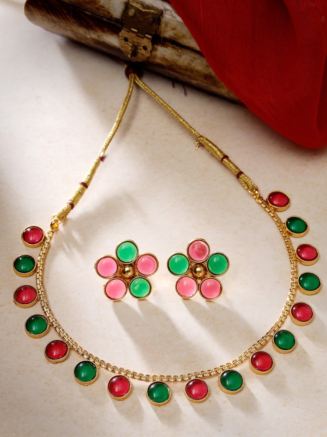 

ADIVA Gold Plated Stones Studded Jewellery Set