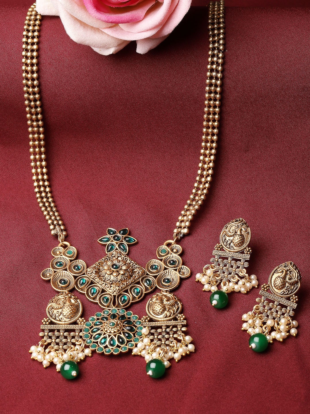 

ADIVA Gold-Plated Atrificial Stone Studded Jewellery Set