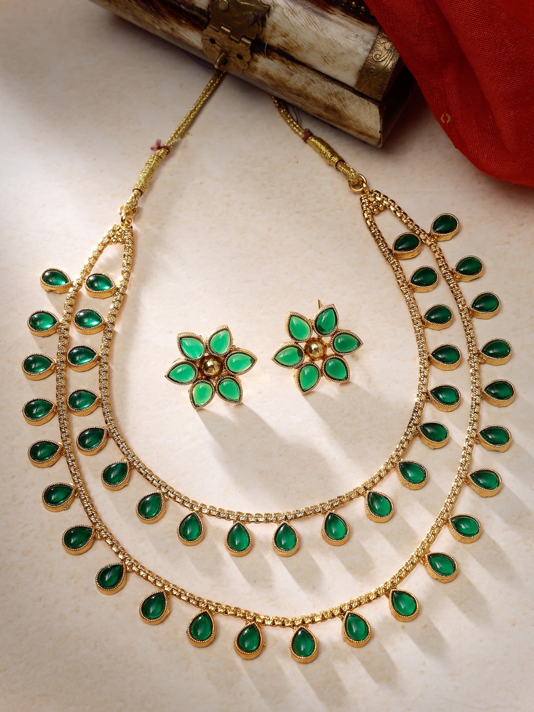 

ADIVA Gold-Plated Artificial-Stones Studded Necklace And Earrings