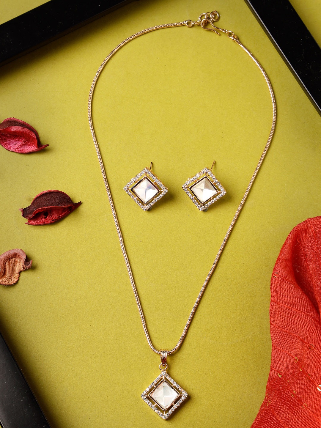 

ADIVA Gold-Plated American Diamond Studded Jewellery Set