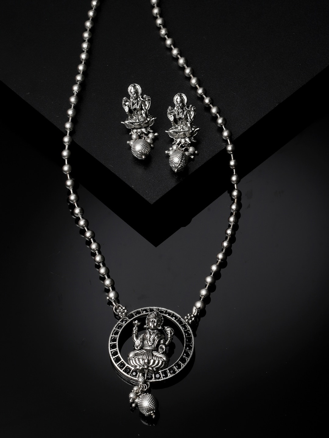 

ADIVA Silver-Plated Oxidised Necklace & Earrings