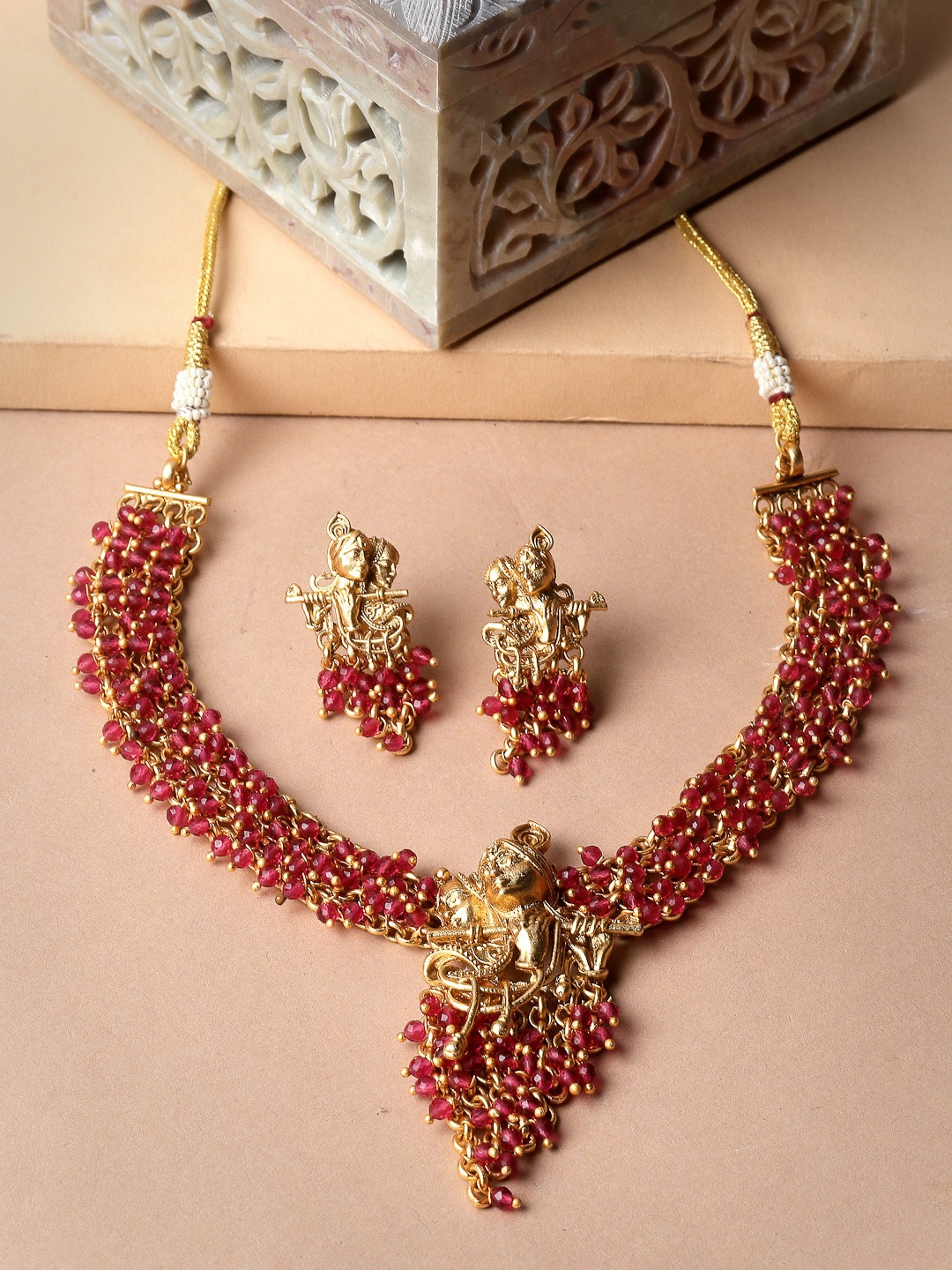 

ADIVA Gold-Plated Beaded Temple Jewellery Set