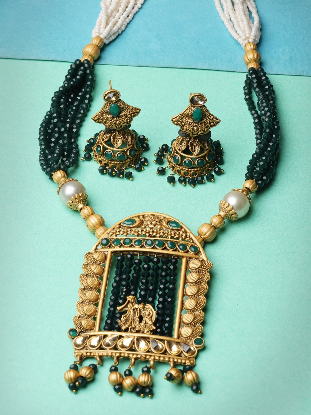 

ADIVA Gold-Plated Kundan-Studded & Beaded Jewellery Set