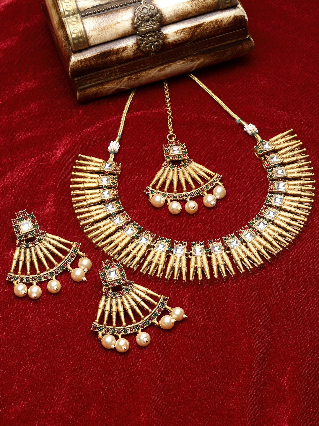 

ADIVA Gold Plated Stones Studded & Beaded Jewellery Set