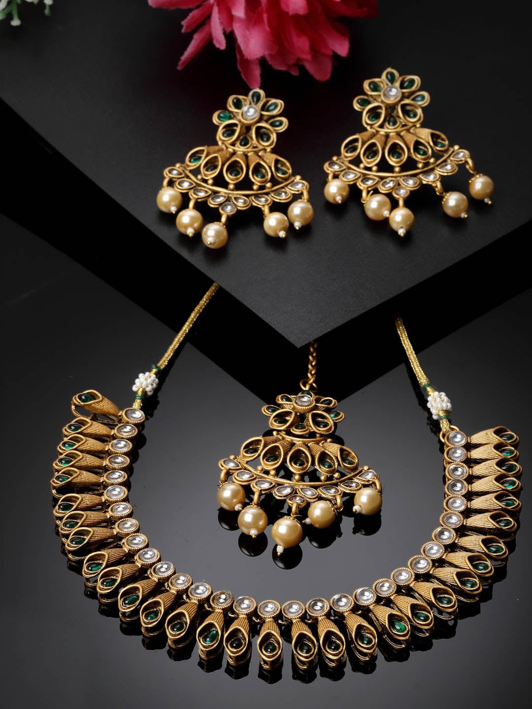 

ADIVA Gold-Plated Kundan-Studded & Beaded Jewellery Set