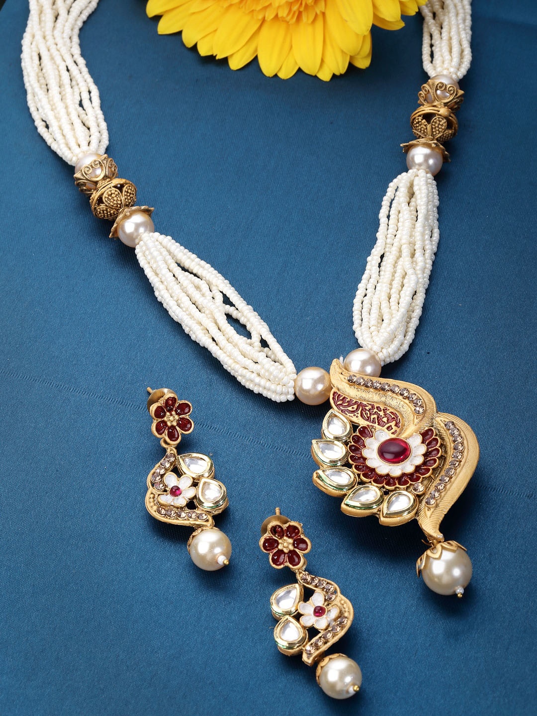 

ADIVA Gold-Plated Kundan-Studded & Beads Beaded Jewellery Set