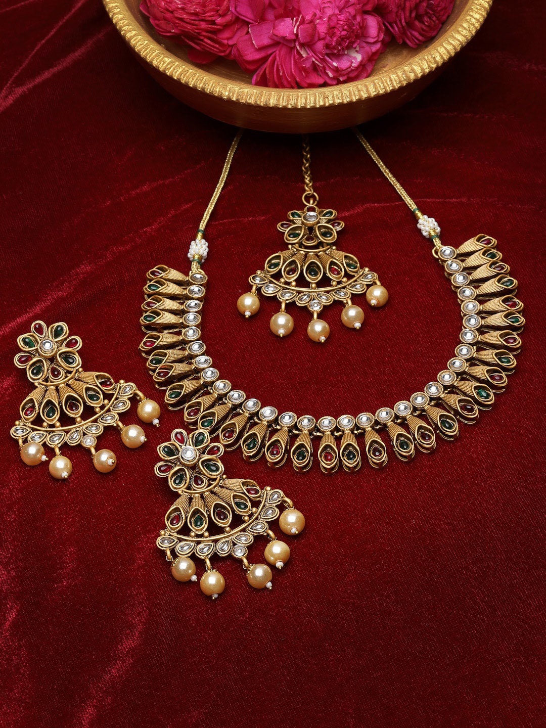 

ADIVA Gold-Plated Stone Studded Jewellery Set