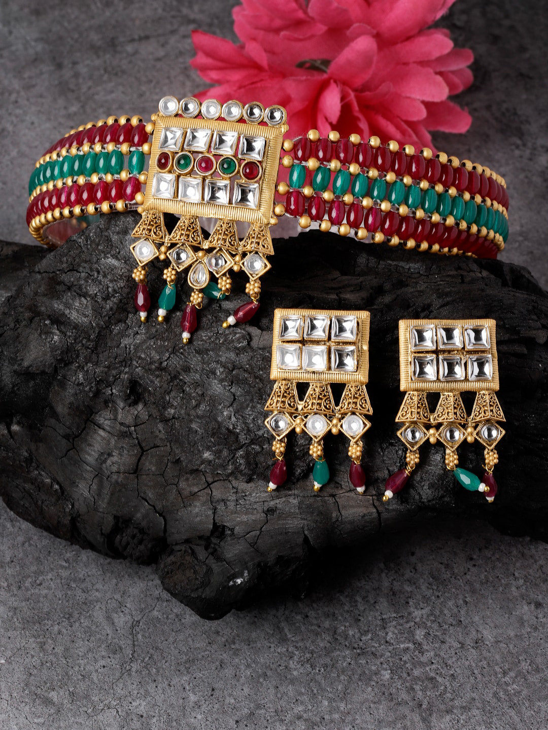 

ADIVA Gold-Plated Atrificial Stone Studded Jewellery Set