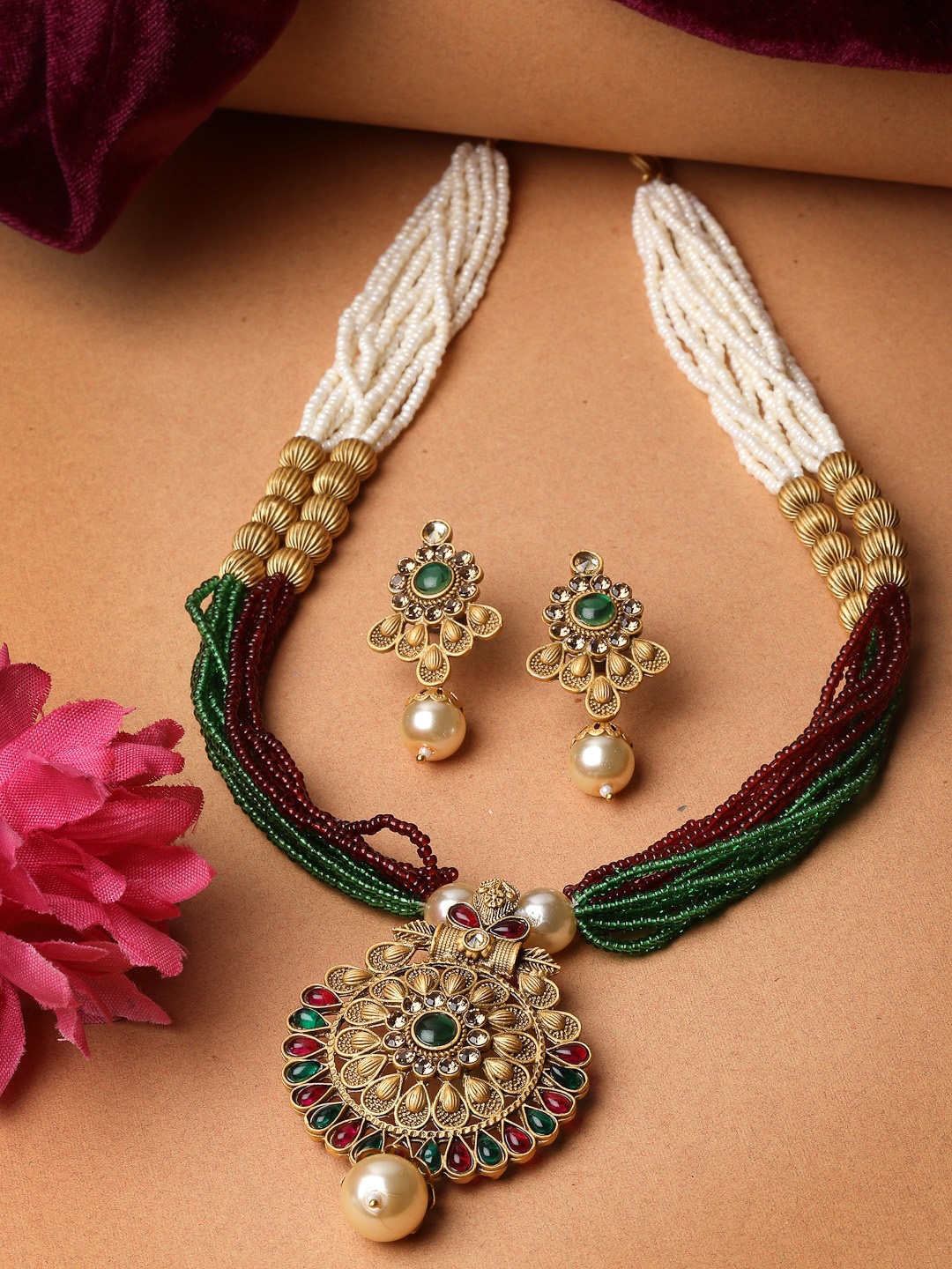 

ADIVA Gold-Plated Stone Studded Jewellery Set