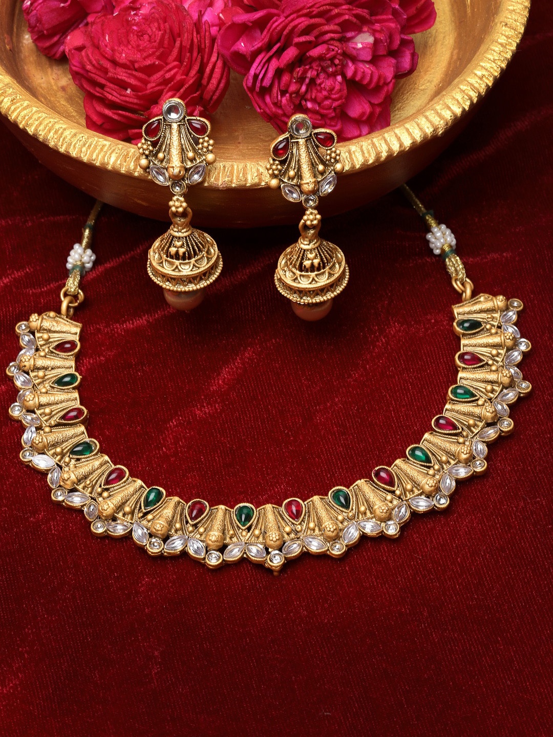 

ADIVA Gold-Plated Kundan-Studded & Beaded Jewellery Set