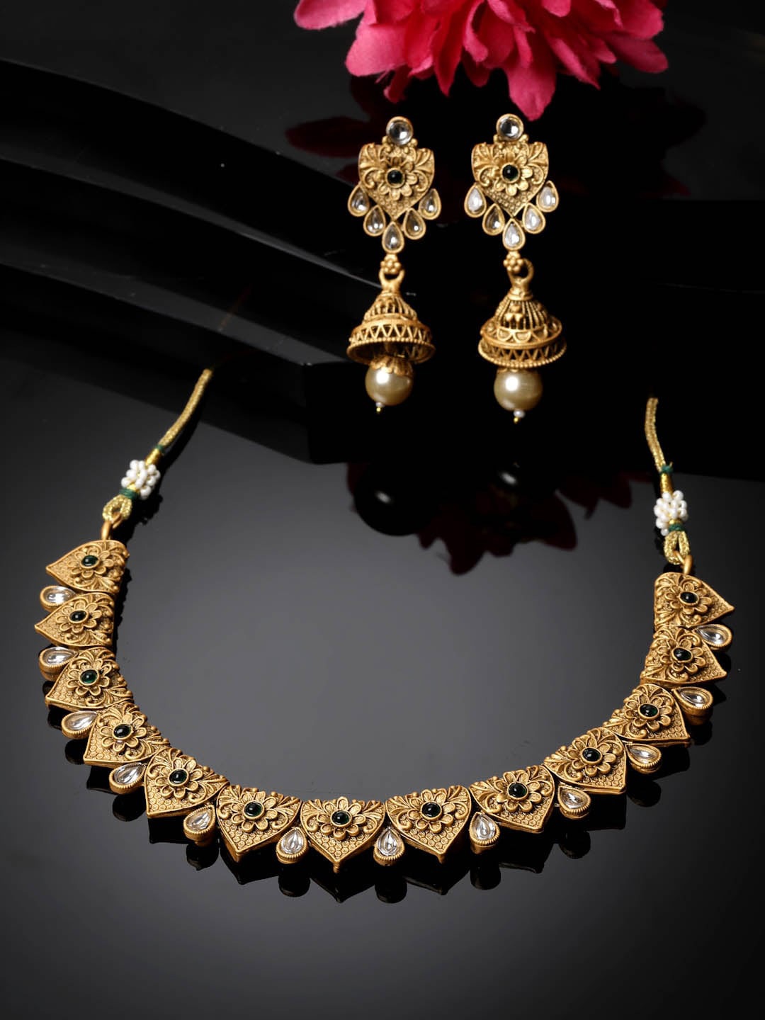 

ADIVA Gold-Plated Kundan Studded Necklace & Earrings
