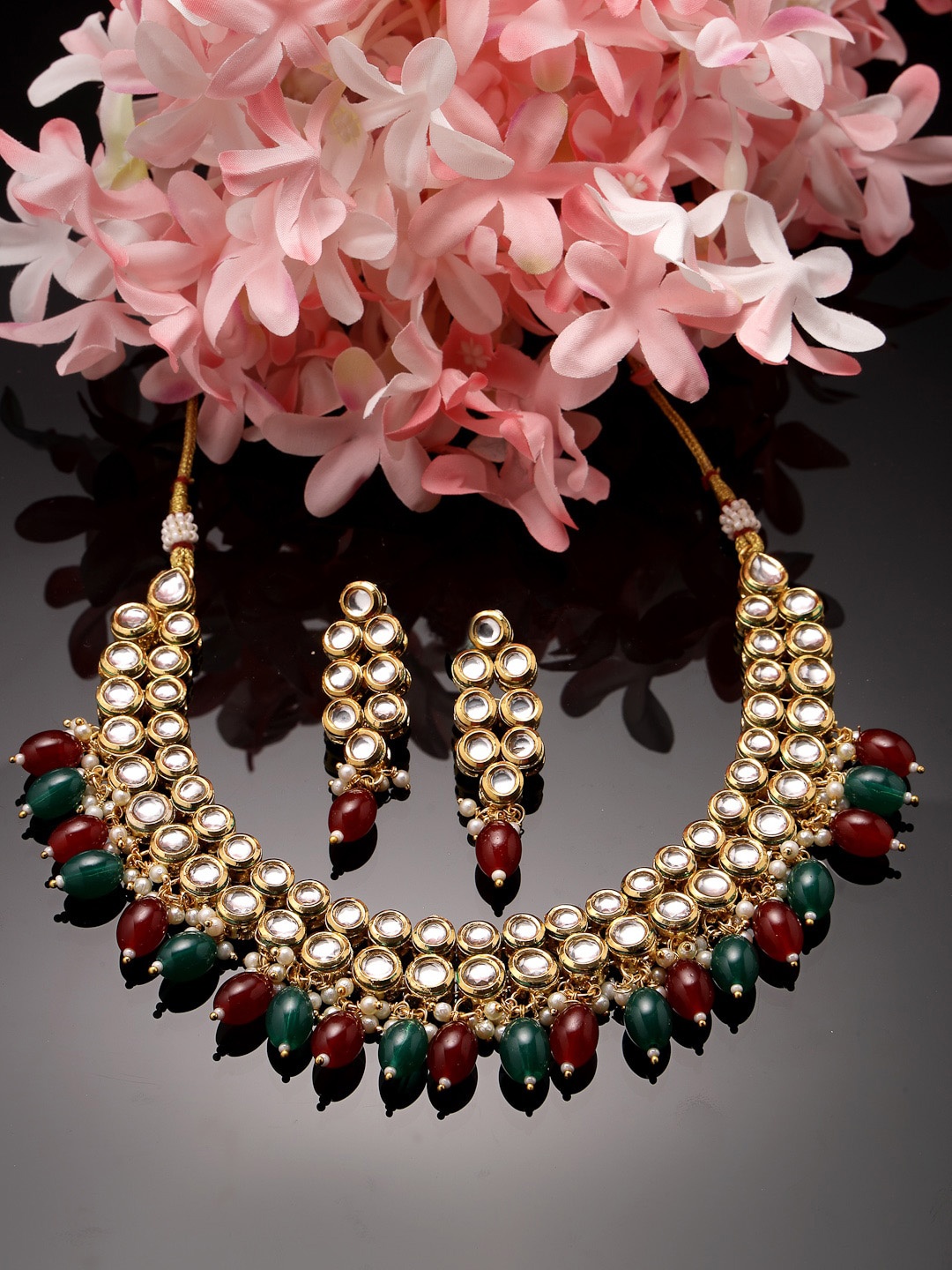 

ADIVA Gold-Plated Kundan Studded & Pearls Beaded Jewellery Set