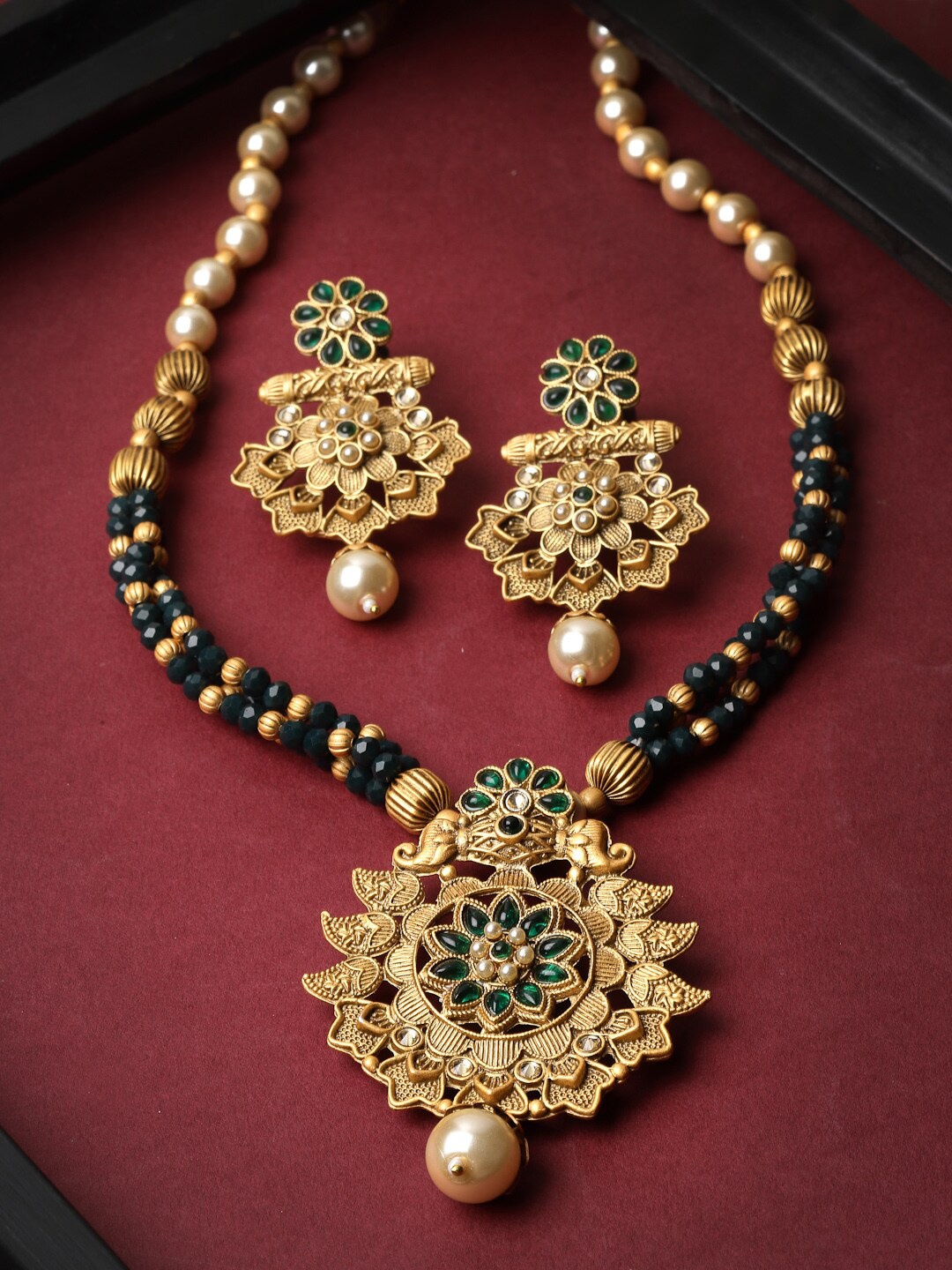 

ADIVA Gold-Plated Atrificial Stone Studded Necklace & Earrings