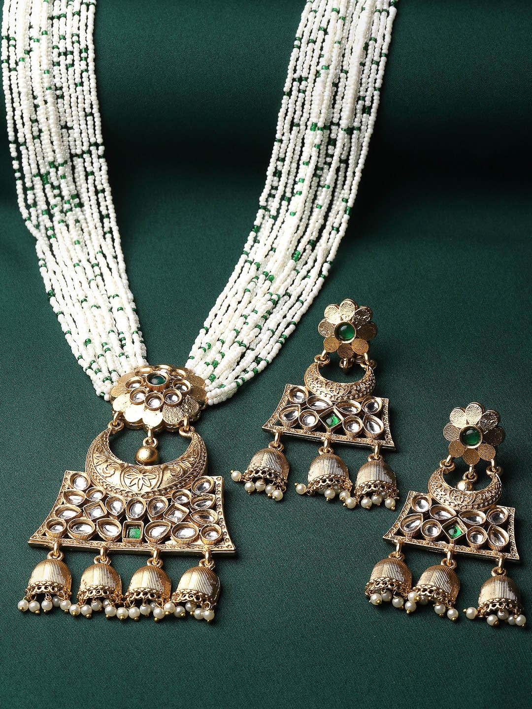 

ADIVA Gold-Plated Kundan-Studded & Pearl-Beaded Jewellery Set