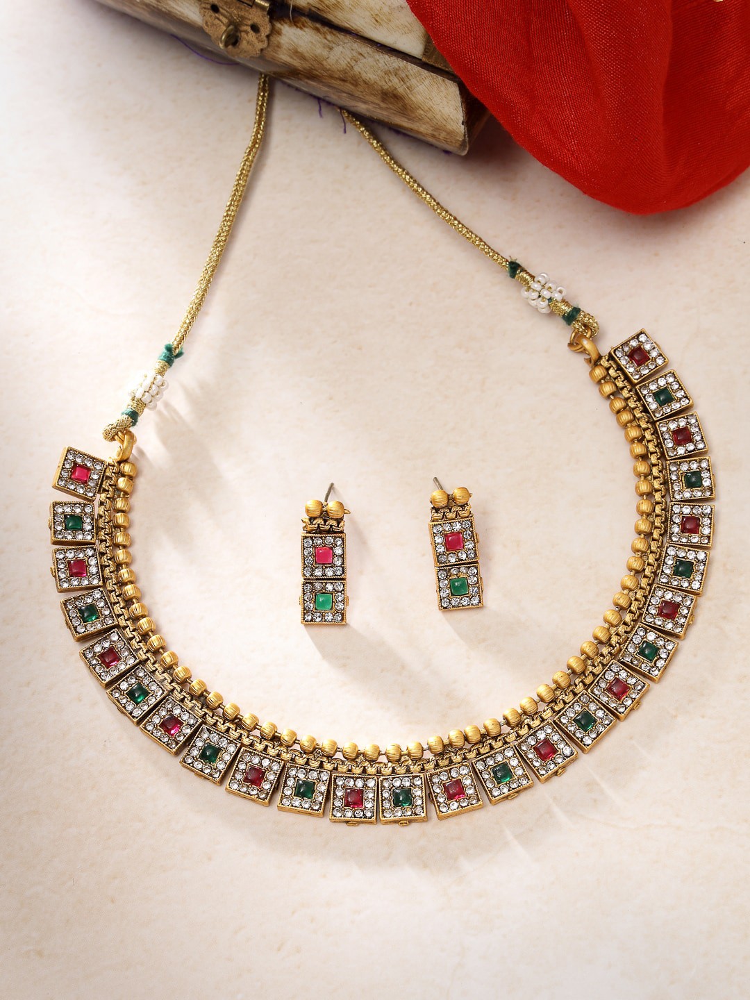 

ADIVA Gold-Plated American Diamond-Studded Jewellery Set