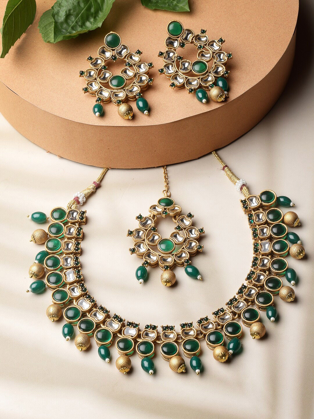 

ADIVA Gold-Plated Kundan Studded & Beaded Jewellery Set