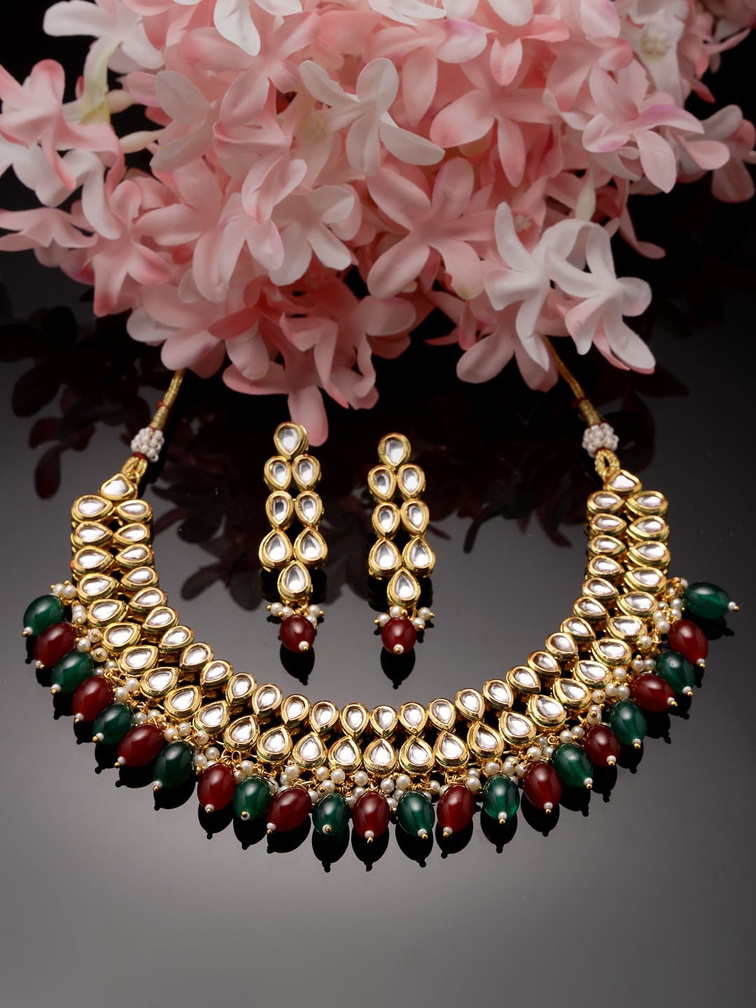

ADIVA Gold-Plated Kundan-Studded & Beaded Jewellery Set