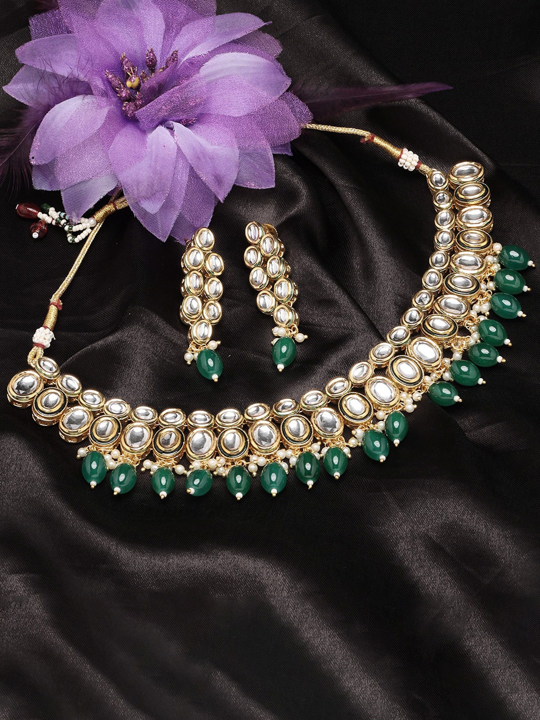 

ADIVA Gold-Plated Stones Studded & Beaded Jewellery Set