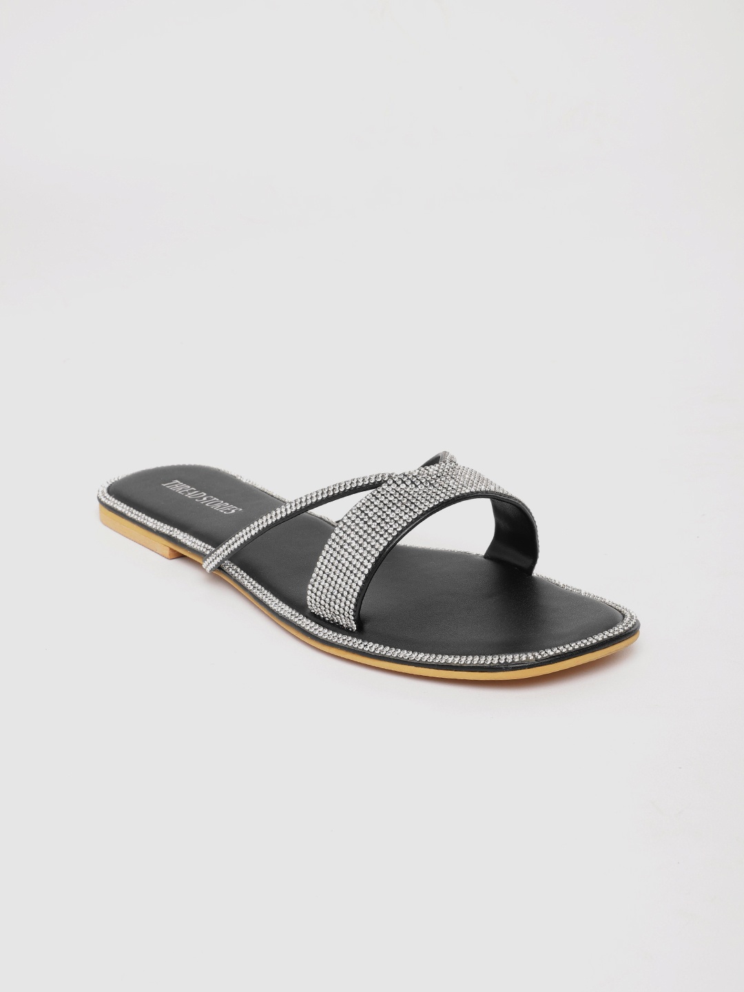 

Thread Stories Women Embellished Open Toe Kolhapuri Flats, Black