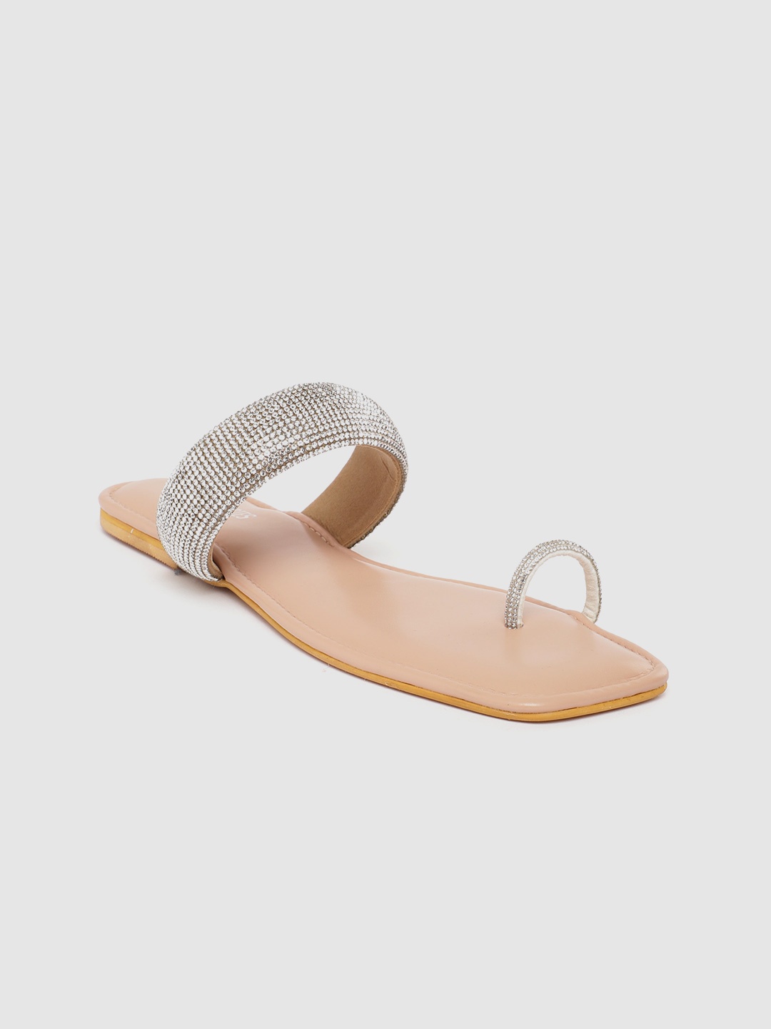 

Thread Stories Women Embellished Open Toe Kolhapuri Flats, Beige